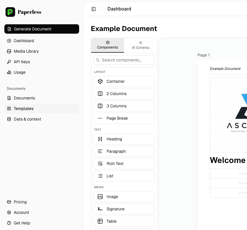 Paperless dashboard - visual no-code template editor with live PDF preview
